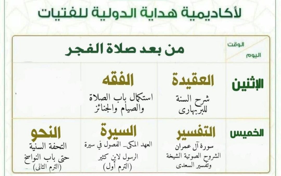 جدول محاضرات المستوى الثاني